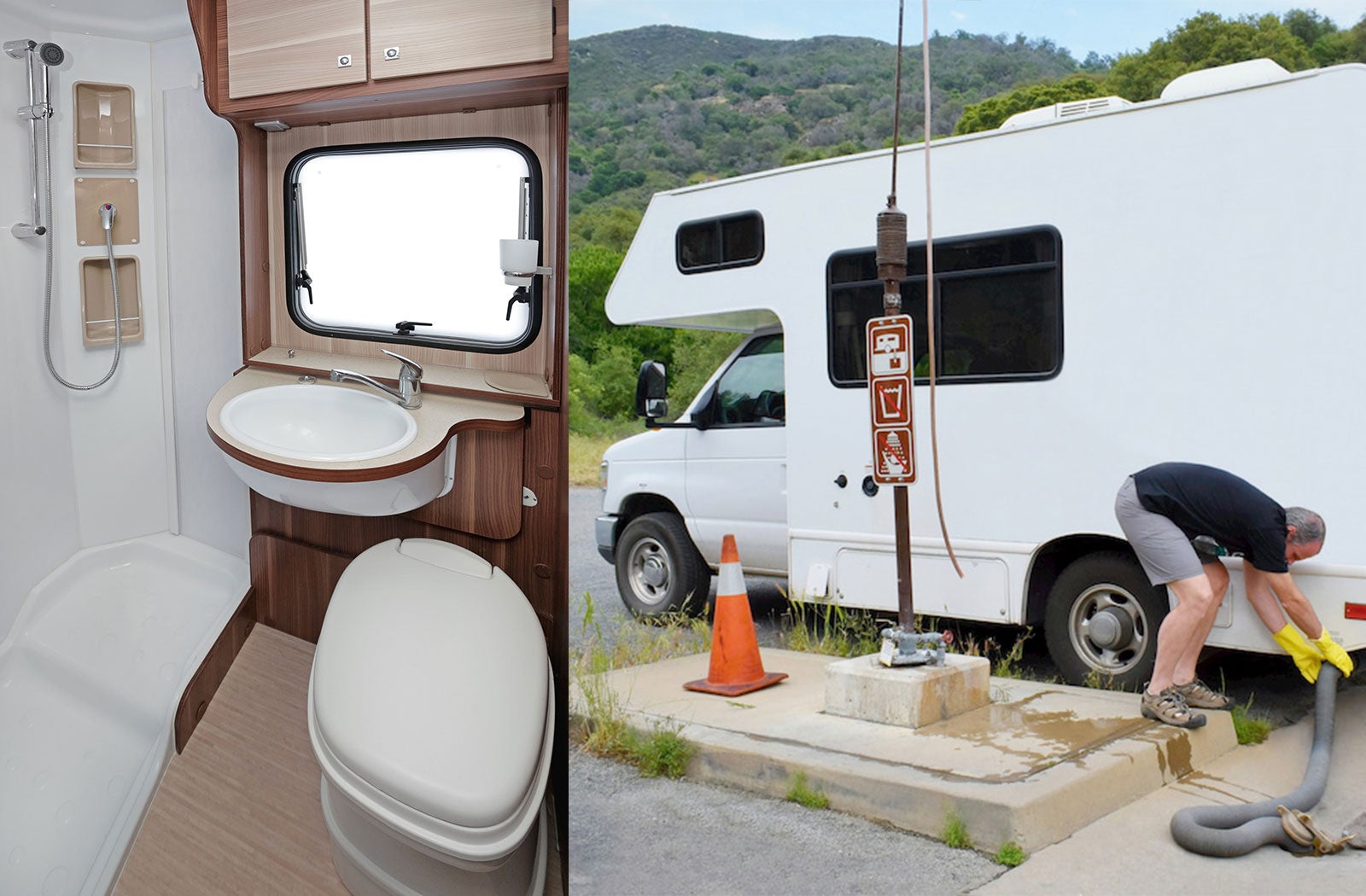 Portable RV/camper toilet and holding tank setup in Las Cruces, New Mexico